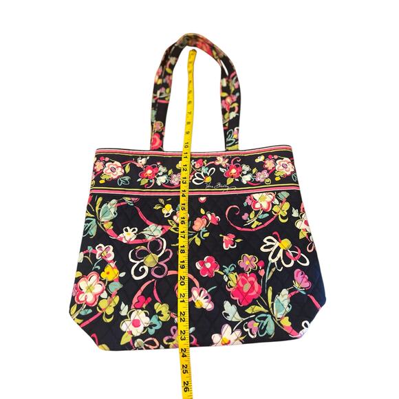 VERA BRADLEY QUILTED BLUE AND WHITE DAISY RIBBON LARGE TRAVEL TOTE BAG - Picture 4 of 11